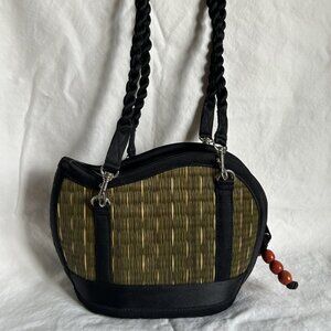 Boho Woven Straw Bag Olive Green Black Rope Strap Small Purse